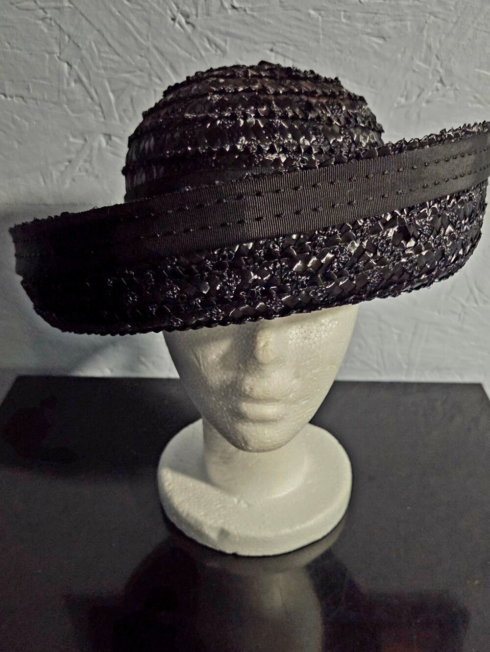 Vintage 60s Union-Made Black Woven Straw Breton Hat W/ Original Store Tag